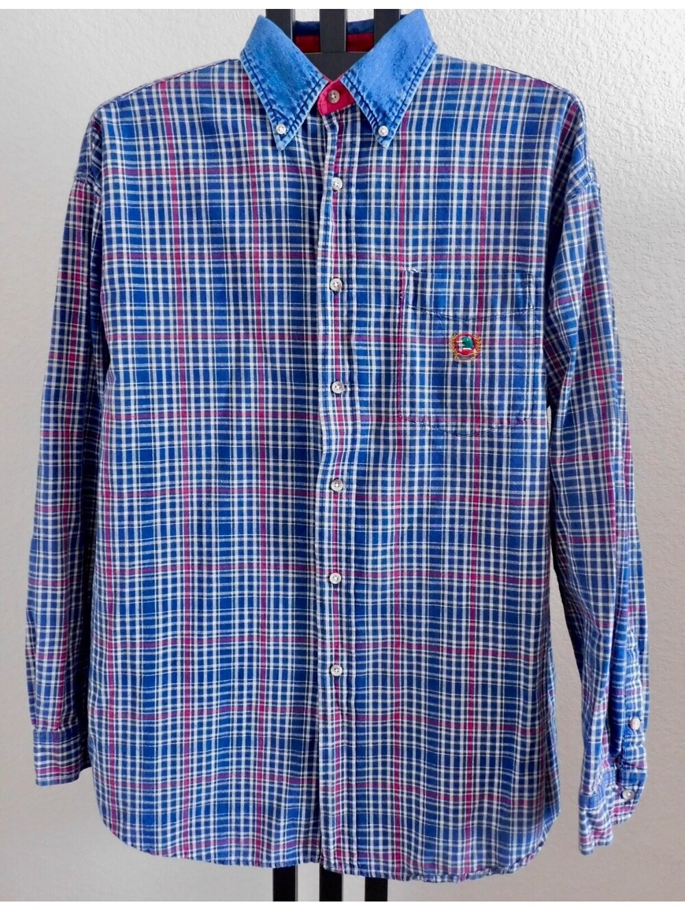 Duck Head Men's XL Plaid Button Down Shirt Blue Red Flannel Cotton Vintage 90s